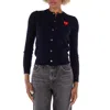 Comme Des Garçons Play Ladies Navy Long Sleeve Logo Cardigan In Blue