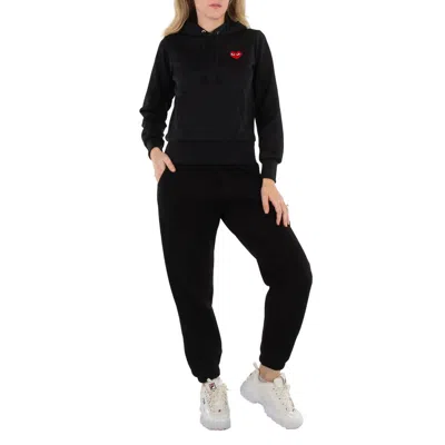 Comme Des Garçons Ladies Long-sleeve Embroidered Heart Logo Hoodie In Black