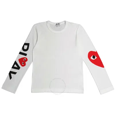 Comme Des Garçons Comme Des Garcons Ladies Long Sleeve Heart Logo Cotton-jersey T-shirt In White