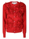 Comme Des Garçons Red Wool Sweater With Textured Floral Appliques In Red