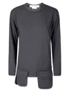 Comme Des Garçons Long-sleeve Black Top With Structural Patch Pockets In Black