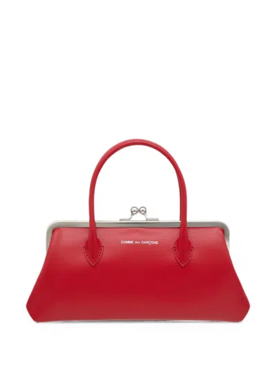Comme Des Garçons Large Clasp Handles Leather Tote Bag In Red