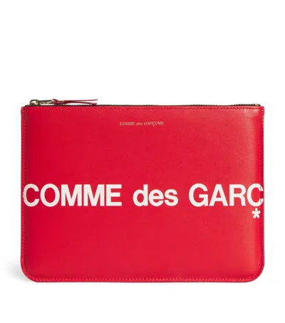 Comme Des Garçons Large Leather Logo Pouch In Red