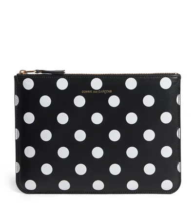 Comme Des Garçons Large Leather Polka-dot Zipped Pouch In Black