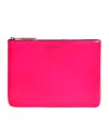Comme Des Garçons Large Leather Super Fluo Pouch In Pink
