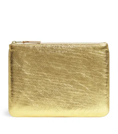 Comme Des Garçons Large Leather Zipped Pouch In Gold