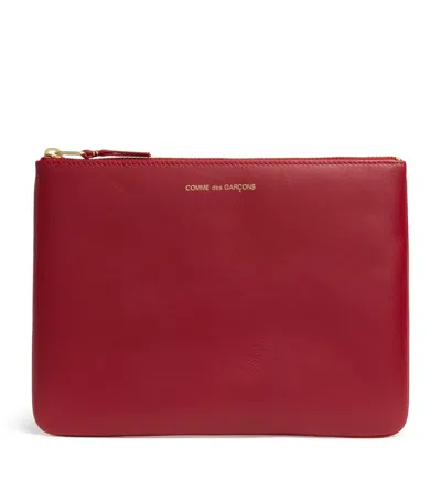 Comme Des Garçons Large Leather Zipped Pouch In Red