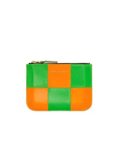 Comme Des Garçons Lattice Spliced Zipper Card Bag In Green