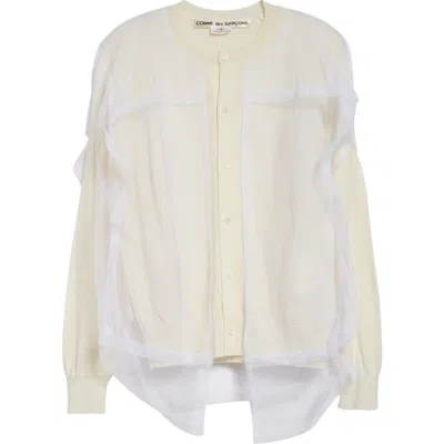 Comme Des Garçons Layered Wool & Nylon Cardigan In Off White X White