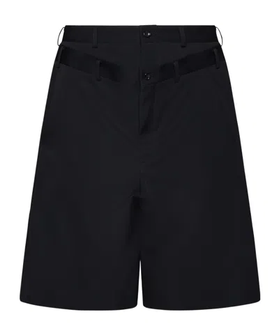 Comme Des Garçons Layered Wool Bermuda Shorts In Black