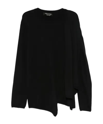 Comme Des Garçons Asymmetric Long Sleeve Knit Top In Black
