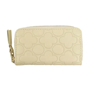 Comme Des Garçons Leather Clover Embossed Mini Coin Purse Ivory Wallet In White