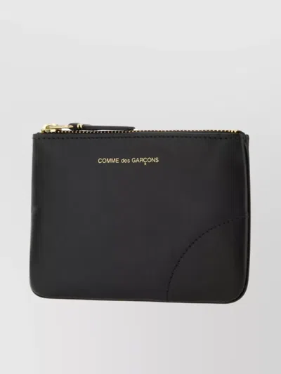 Comme Des Garçons Leather Coin Case With Logo And Zip In Black