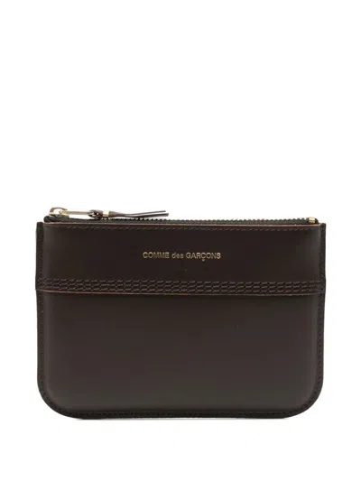 Comme Des Garçons Leather Coin Pouch With Zip In Brown