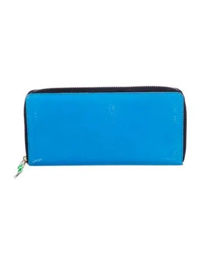 Pre-owned Comme Des Garçons Leather Continental Wallet In Blue