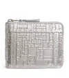 Comme Des Garçons Leather Embossed Logo Zipped Wallet In Silver