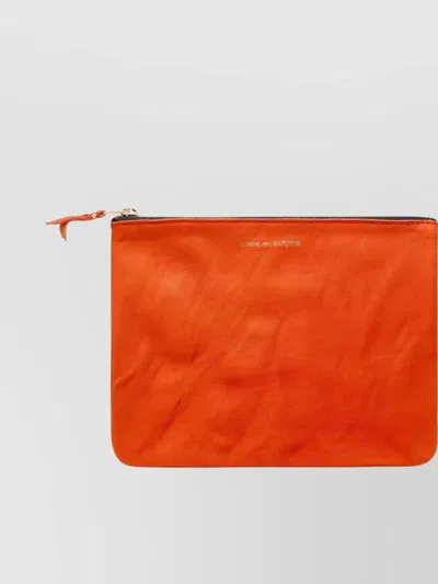 Comme Des Garçons Leather Envelope Tab Pull Rectangular Textured In Orange