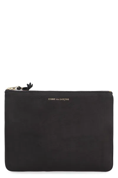 Comme Des Garçons Leather Flat Pouch In Black