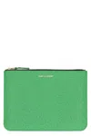 Comme Des Garçons Leather Flat Pouch In Green