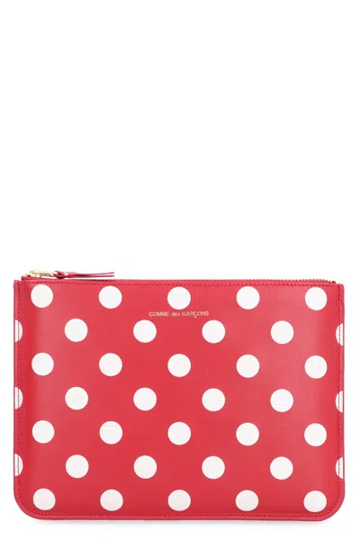 Comme Des Garçons Leather Flat Pouch In Red