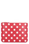 Comme Des Garçons Dots Printed Leather Pouch In Red