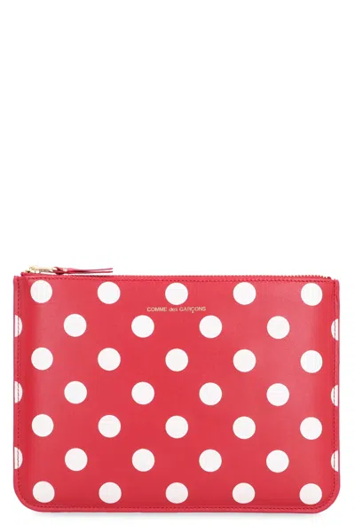 Comme Des Garçons Leather Flat Pouch In Red