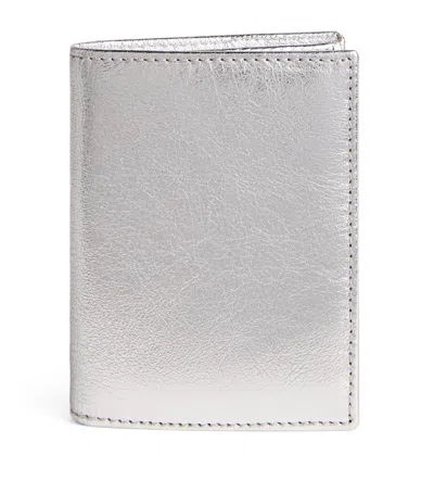 Comme Des Garçons Leather Folding Card Holder In Silver