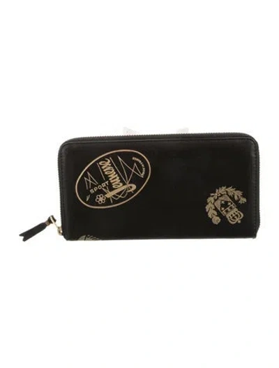 Pre-owned Comme Des Garçons Leather Graphic Print Continental Wallet In Black