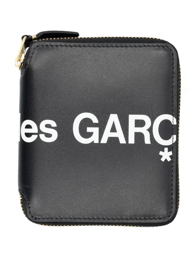 Comme Des Garçons Leather Hugo Logo Zip Around Wallet In Black