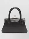Comme Des Garçons Leather Mini Bag Structured Shape Top Handle In Black