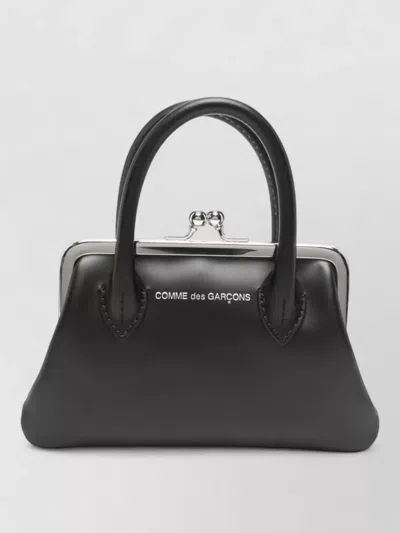 Comme Des Garçons Leather Mini Bag Structured Shape Top Handle In Black