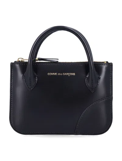 Comme Des Garçons Leather Mini Wallet Bag With Handles In Black