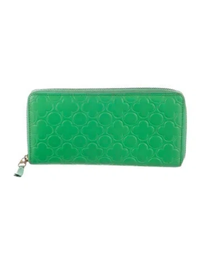 Pre-owned Comme Des Garçons Leather Patterned Continental Wallet In Green