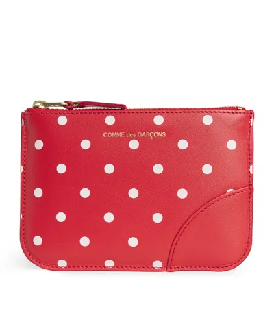 Comme Des Garçons Leather Polka-dot Zipped Pouch In Red