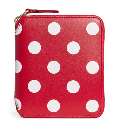 Comme Des Garçons Leather Polka-dot Zipped Wallet In Red