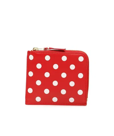 Comme Des Garçons Leather Polkadot Wallet With Zipper In Red
