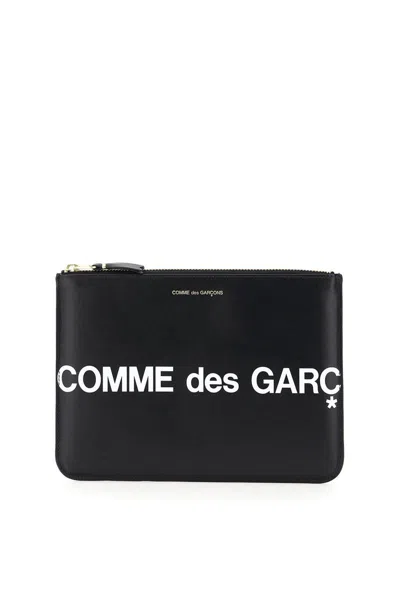 Comme Des Garçons Leather Pouch With Logo In Nero