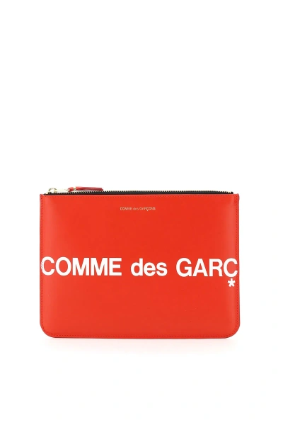 Comme Des Garçons Leather Pouch With Logo In Red (red)