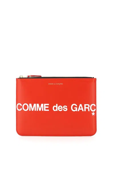 Comme Des Garçons Leather Pouch With Logo In Burgundy