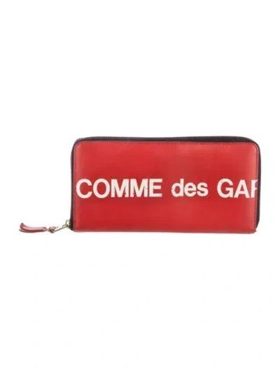 Pre-owned Comme Des Garçons Leather Printed Continental Wallet In Red