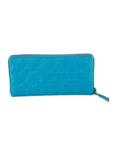 Pre-owned Comme Des Garçons Leather Printed Continental Wallet W/ Tags In Blue