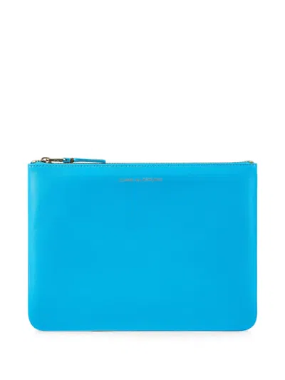 Comme Des Garçons 로고 레더 지갑 In Blue