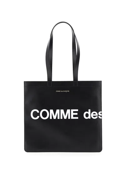 Comme Des Garçons Leather Tote Bag With Logo In Nero