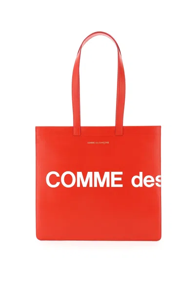 Comme Des Garçons Leather Tote Bag With Logo In Red (red)