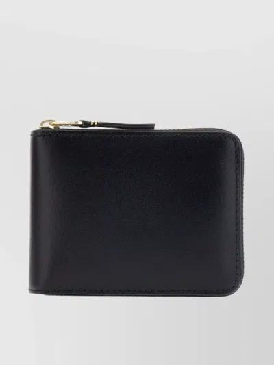 Comme Des Garçons Leather Wallet Compact Gold-tone Hardware In Black