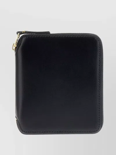 Comme Des Garçons Leather Wallet Compact Gold-tone Hardware In Black