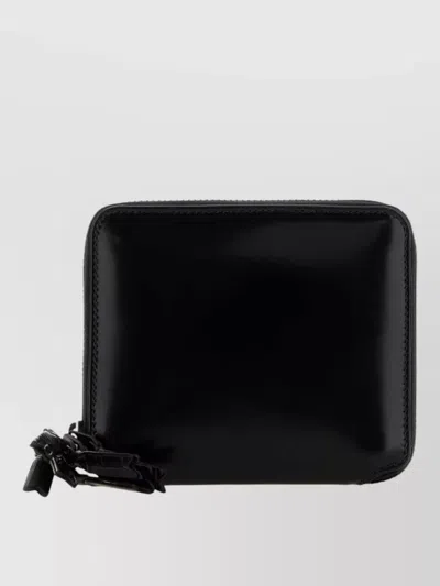 Comme Des Garçons Leather Wallet Glossy Finish Compact Design In Black