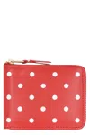 Comme Des Garçons Dot Printed Leather Zip Around Wallet In Red