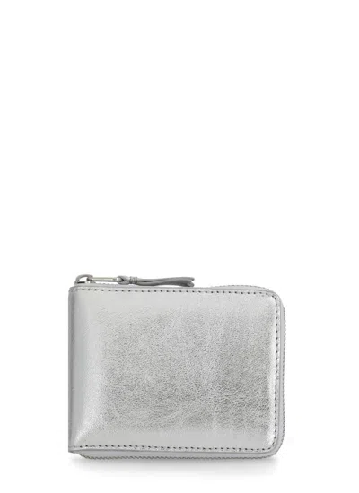 Comme Des Garçons Leather Wallet In Silver