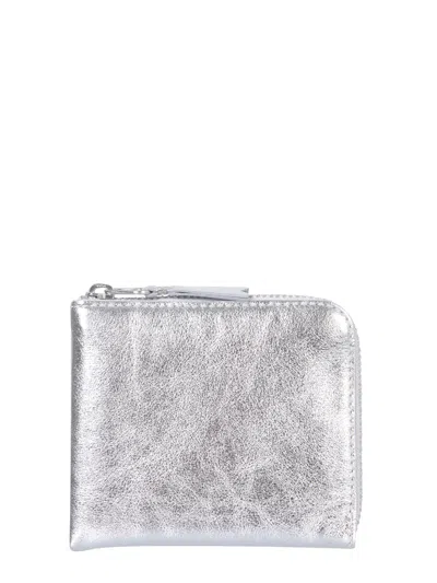 Comme Des Garçons Leather Wallet In Silver